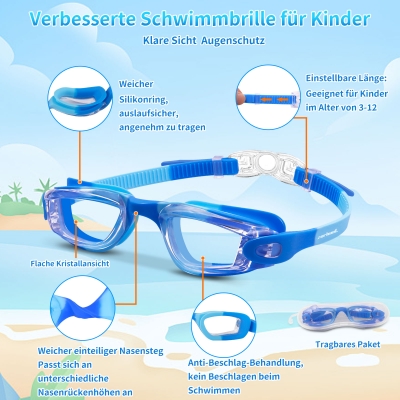 Zerhunt Schwimmbrille Kinder Taucherbrille Antibeschlag ,Swimming Goggles Profi Schwimmbrillen für Jungen und Mädchen 3-12 Jahre,Klare Vision Ohrstöpsel & Nasenklammern Mitgeliefert