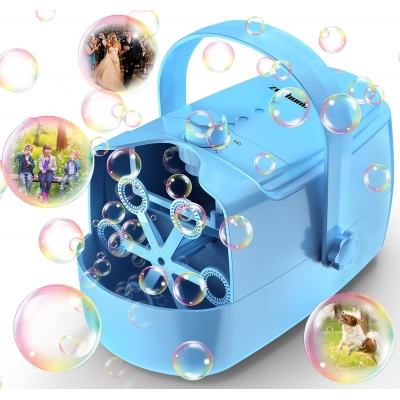 Bubble Machine Durable Automatic Bubble Blower, 18000+ Big Bubbles Per Minute Bubbles for Kids Toddlers Bubble Maker Operated by Plugin or Batteries Bubble Toys for Indoor Outdoor Birthday Party（Blue）